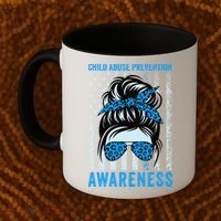 Blue US Flag Messy Bun Child Abuse Awareness Month Coquette Coffee Mug thumb 2