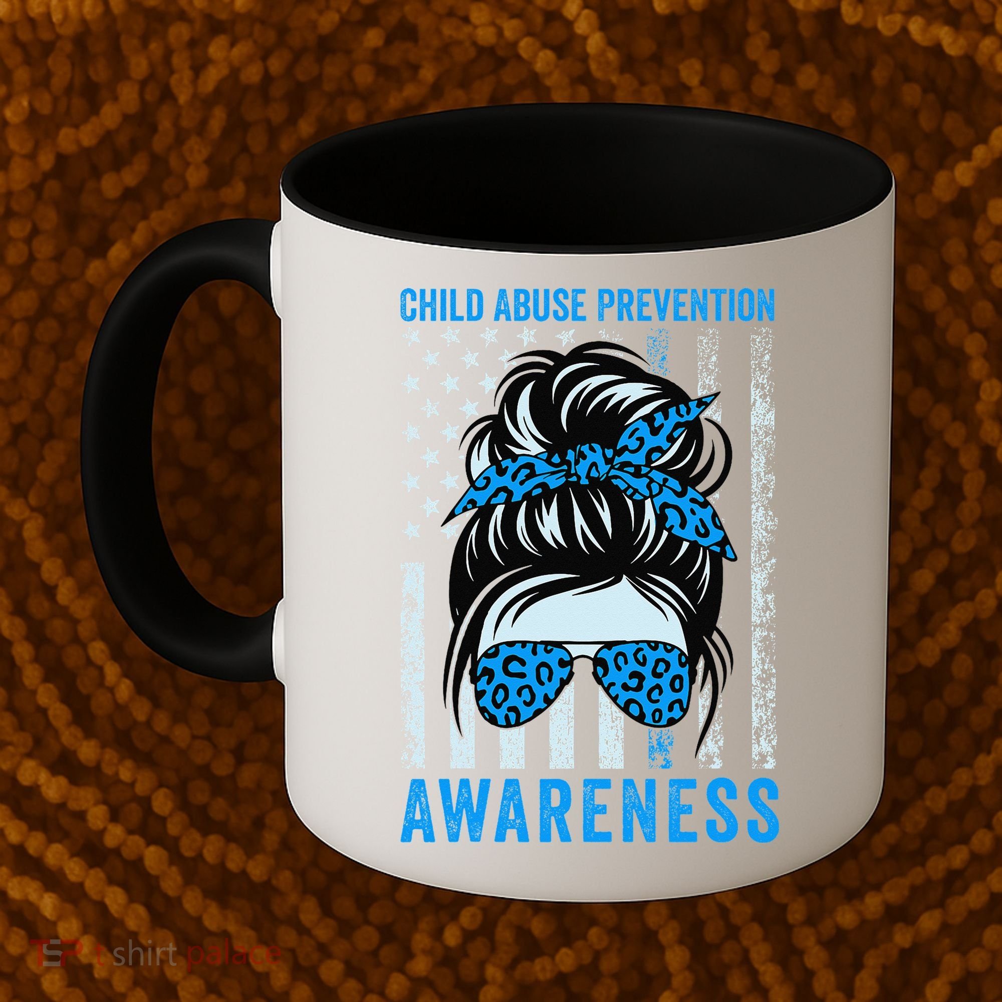 Blue US Flag Messy Bun Child Abuse Awareness Month Coquette Coffee Mug
