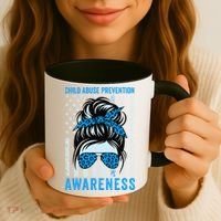 Blue US Flag Messy Bun Child Abuse Awareness Month Coquette Coffee Mug thumb 3
