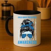 Blue US Flag Messy Bun Child Abuse Awareness Month Coquette Coffee Mug thumb 4