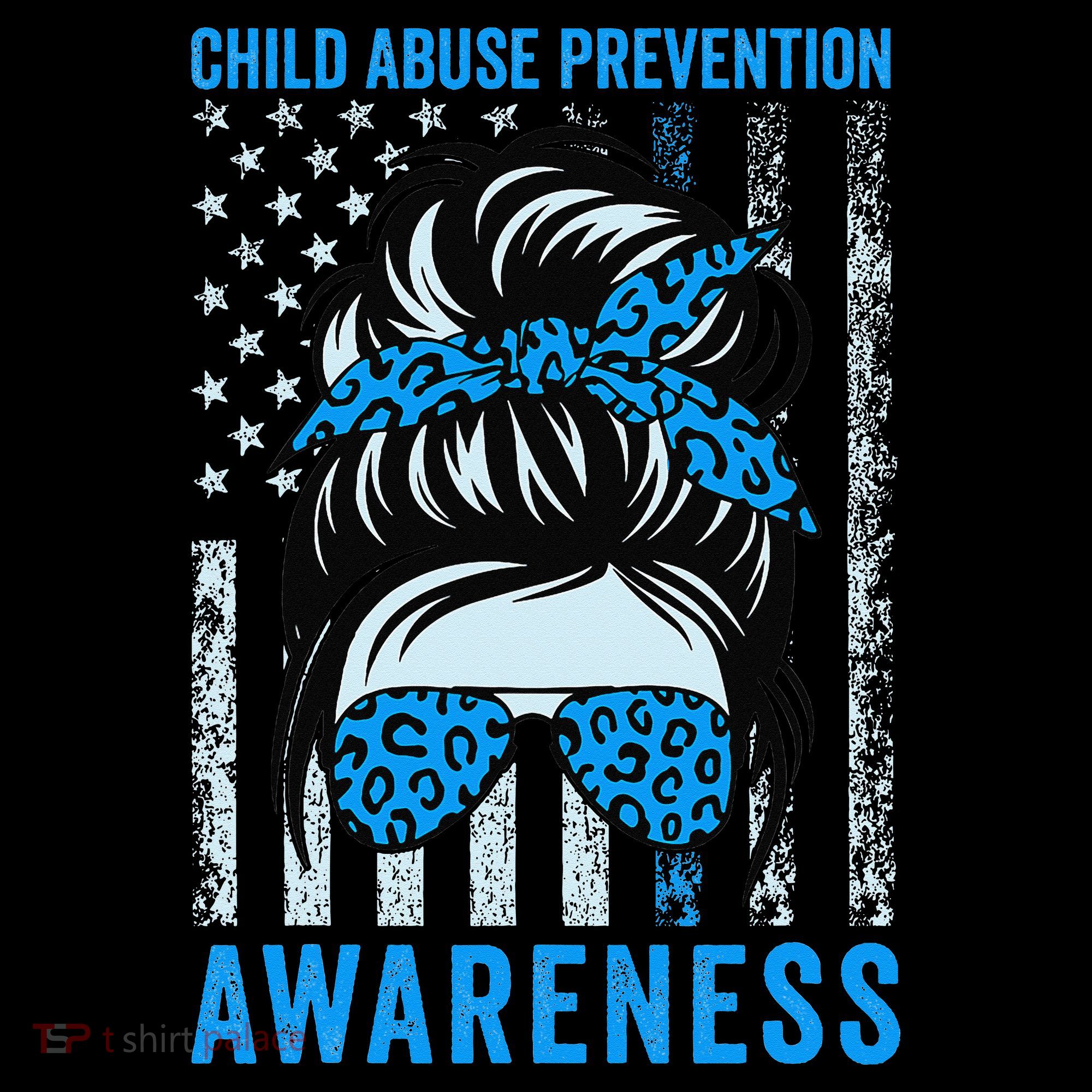 Blue US Flag Messy Bun Child Abuse Awareness Month Coquette Coffee Mug