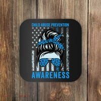 Blue US Flag Messy Bun Child Abuse Awareness Month Coquette Coaster thumb 0