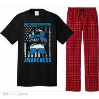 Blue US Flag Messy Bun Child Abuse Awareness Month Coquette Pajama Set thumb 0