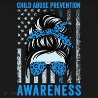 Blue US Flag Messy Bun Child Abuse Awareness Month Coquette Women's Hoodie thumb 2