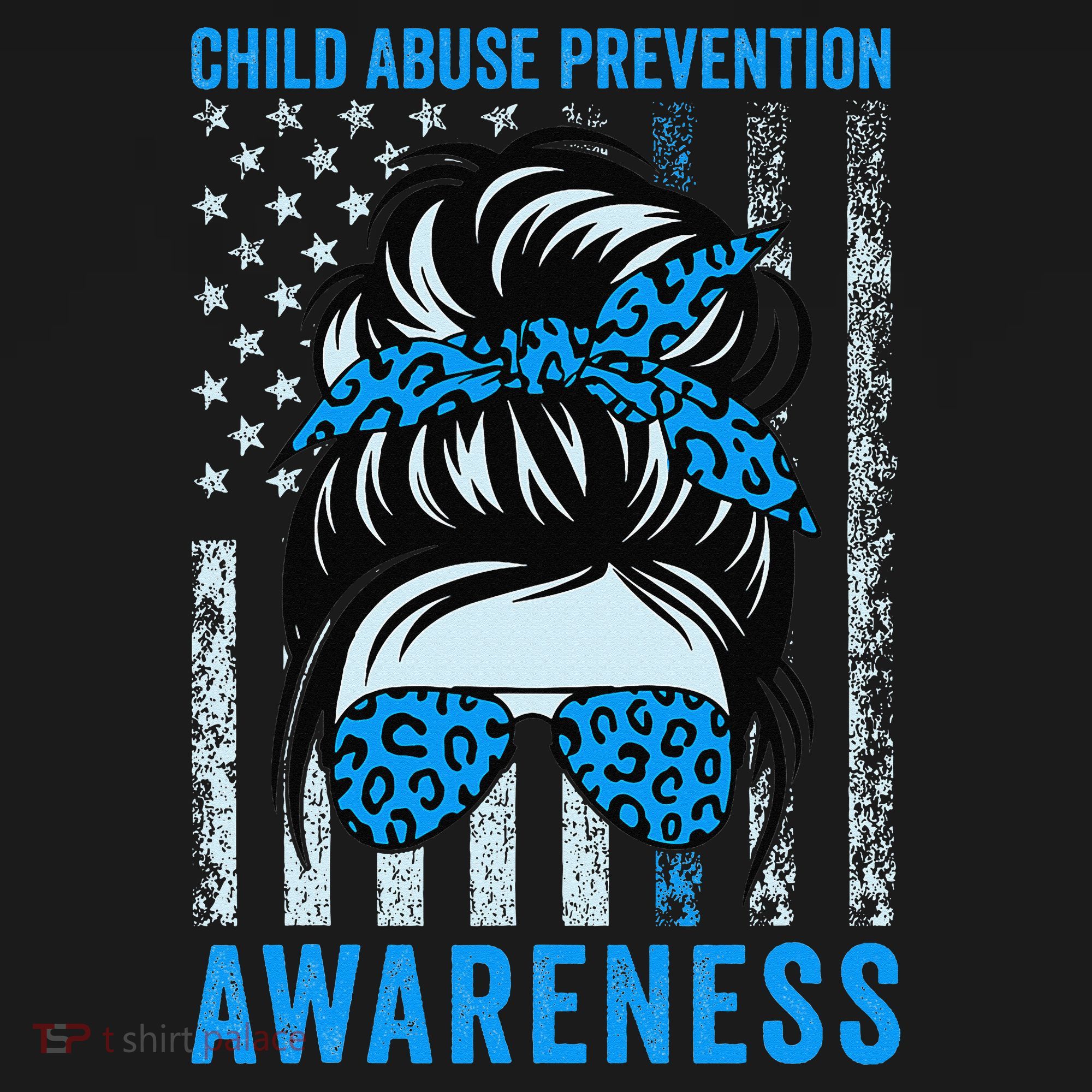 Blue US Flag Messy Bun Child Abuse Awareness Month Coquette Women's Hoodie
