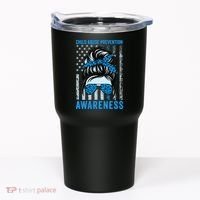 Blue US Flag Messy Bun Child Abuse Awareness Month Coquette Tumbler thumb 0