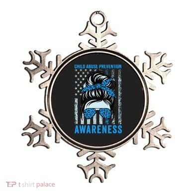 Blue US Flag Messy Bun Child Abuse Awareness Month Coquette Ornament