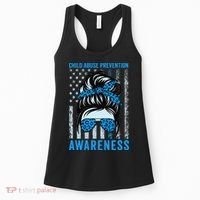 Blue US Flag Messy Bun Child Abuse Awareness Month Coquette Women's Tank Top thumb 0