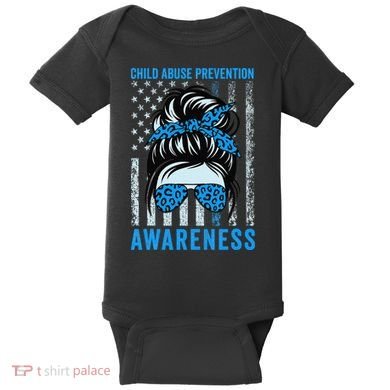 Blue US Flag Messy Bun Child Abuse Awareness Month Coquette Baby Bodysuit