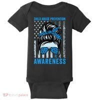 Blue US Flag Messy Bun Child Abuse Awareness Month Coquette Baby Bodysuit thumb 0