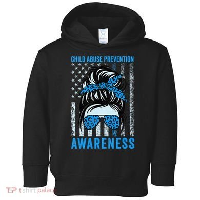 Blue US Flag Messy Bun Child Abuse Awareness Month Coquette Toddler Hoodie
