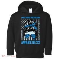Blue US Flag Messy Bun Child Abuse Awareness Month Coquette Toddler Hoodie thumb 0