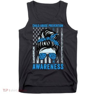 Blue US Flag Messy Bun Child Abuse Awareness Month Coquette Tank Top