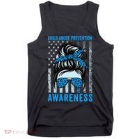 Blue US Flag Messy Bun Child Abuse Awareness Month Coquette Tank Top thumb 0