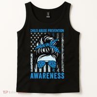 Blue US Flag Messy Bun Child Abuse Awareness Month Coquette Tank Top thumb 2