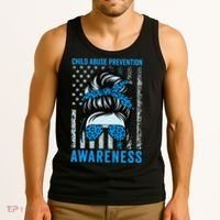 Blue US Flag Messy Bun Child Abuse Awareness Month Coquette Tank Top thumb 3