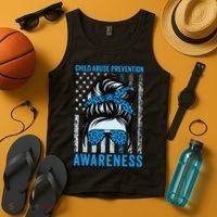 Blue US Flag Messy Bun Child Abuse Awareness Month Coquette Tank Top thumb 4