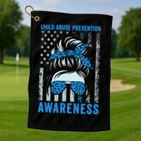 Blue US Flag Messy Bun Child Abuse Awareness Month Coquette Golf Towel thumb 1