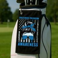 Blue US Flag Messy Bun Child Abuse Awareness Month Coquette Golf Towel thumb 2