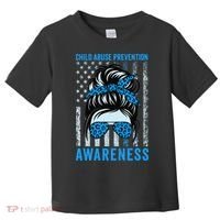 Blue US Flag Messy Bun Child Abuse Awareness Month Coquette Toddler T-Shirt thumb 0
