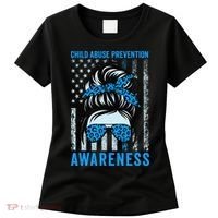 Blue US Flag Messy Bun Child Abuse Awareness Month Coquette Women's T-Shirt thumb 0