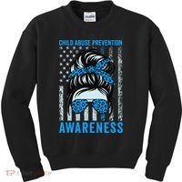 Blue US Flag Messy Bun Child Abuse Awareness Month Coquette Kids Sweatshirt thumb 0