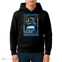 Blue US Flag Messy Bun Child Abuse Awareness Month Coquette Kids Hoodie thumb 4