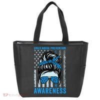 Blue US Flag Messy Bun Child Abuse Awareness Month Coquette Tote Bag thumb 0