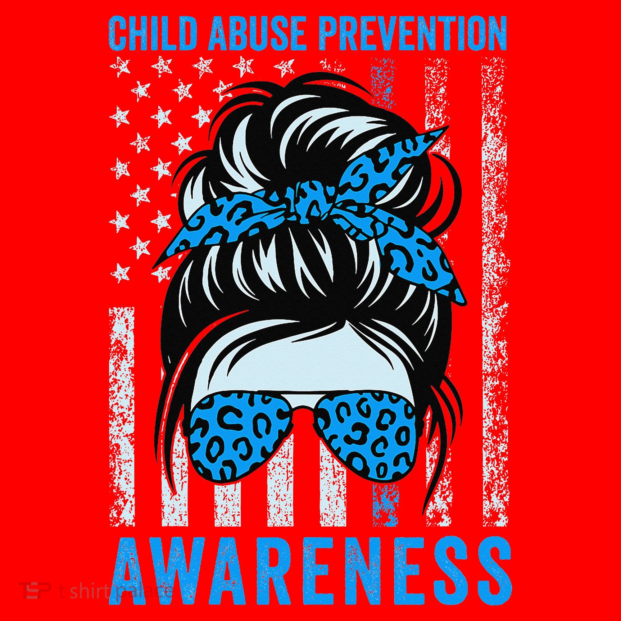 Blue US Flag Messy Bun Child Abuse Awareness Month Coquette Santa Hat