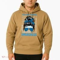 Blue US Flag Messy Bun Child Abuse Awareness Month Coquette Hoodie thumb 2