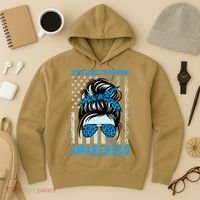 Blue US Flag Messy Bun Child Abuse Awareness Month Coquette Hoodie thumb 3