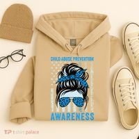 Blue US Flag Messy Bun Child Abuse Awareness Month Coquette Hoodie thumb 4