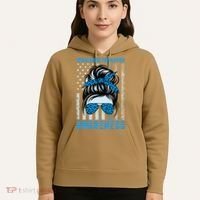 Blue US Flag Messy Bun Child Abuse Awareness Month Coquette Hoodie thumb 5