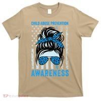 Blue US Flag Messy Bun Child Abuse Awareness Month Coquette T-Shirt thumb 0