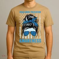 Blue US Flag Messy Bun Child Abuse Awareness Month Coquette T-Shirt thumb 3