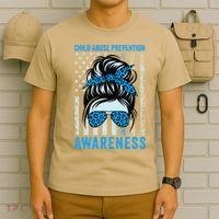 Blue US Flag Messy Bun Child Abuse Awareness Month Coquette T-Shirt thumb 6