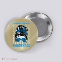 Blue US Flag Messy Bun Child Abuse Awareness Month Coquette Button thumb 0