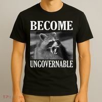 Become Ungovernable Funny Raccoon Face Meme T-Shirt thumb 3