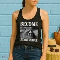 Become Ungovernable Funny Raccoon Face Meme Women's Tank Top thumb 2