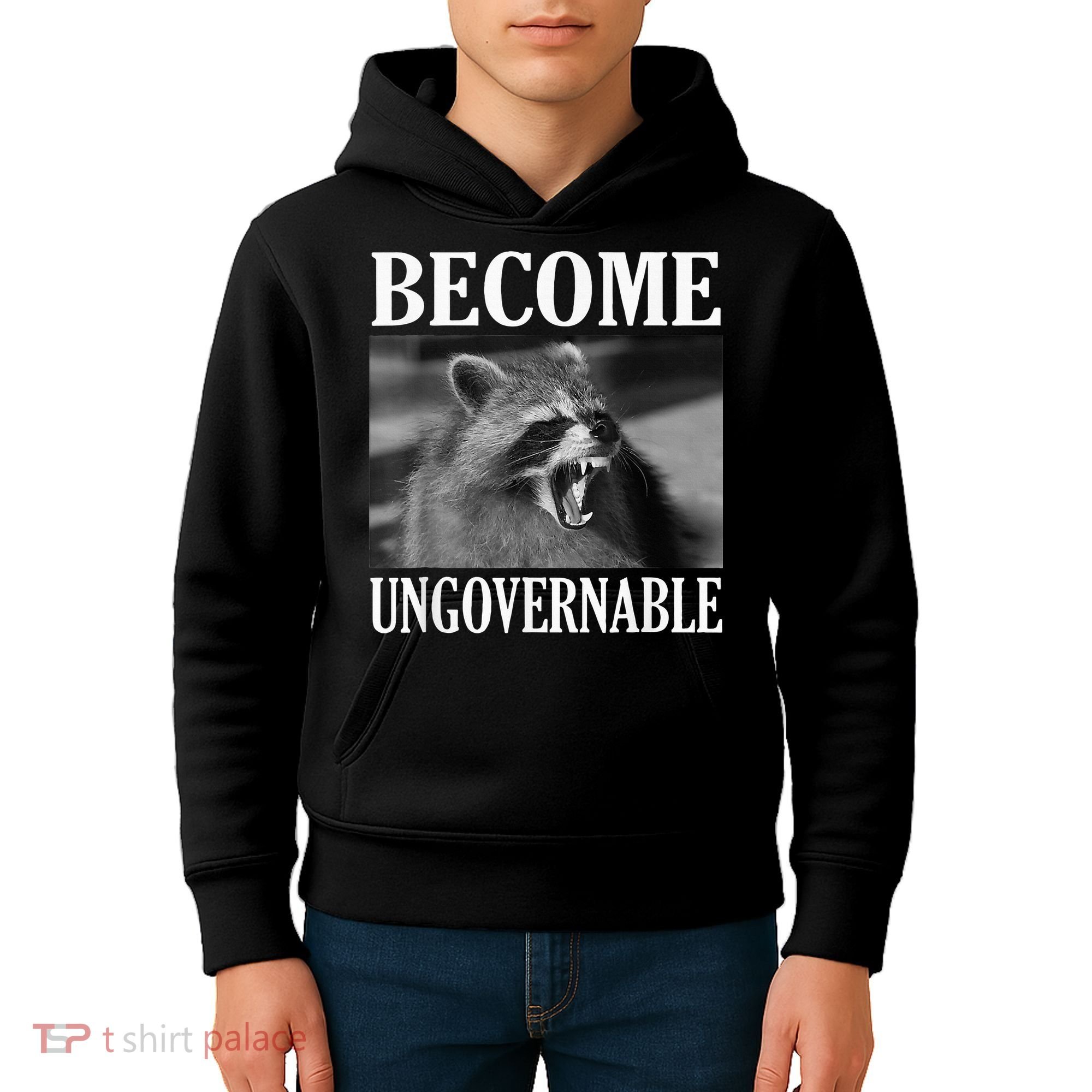 Become Ungovernable Funny Raccoon Face Meme Kids Hoodie