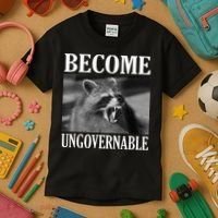 Become Ungovernable Funny Raccoon Face Meme Kids T-Shirt thumb 3