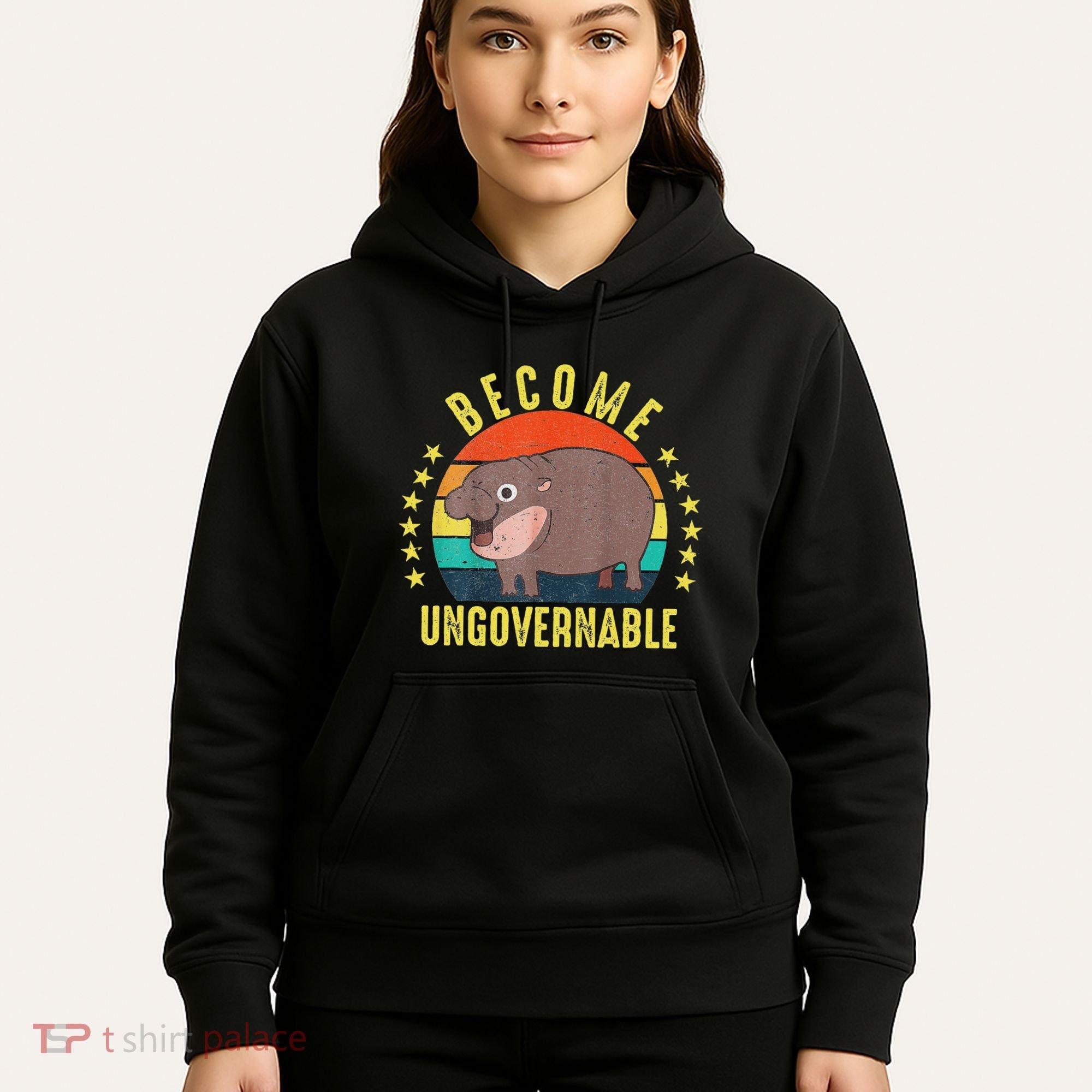 Become Ungovernable Funny Baby Hippo Moo Deng Funny Saying Hoodie
