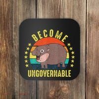 Become Ungovernable Funny Baby Hippo Moo Deng Funny Saying Coaster thumb 0