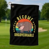 Become Ungovernable Funny Baby Hippo Moo Deng Funny Saying Golf Towel thumb 1