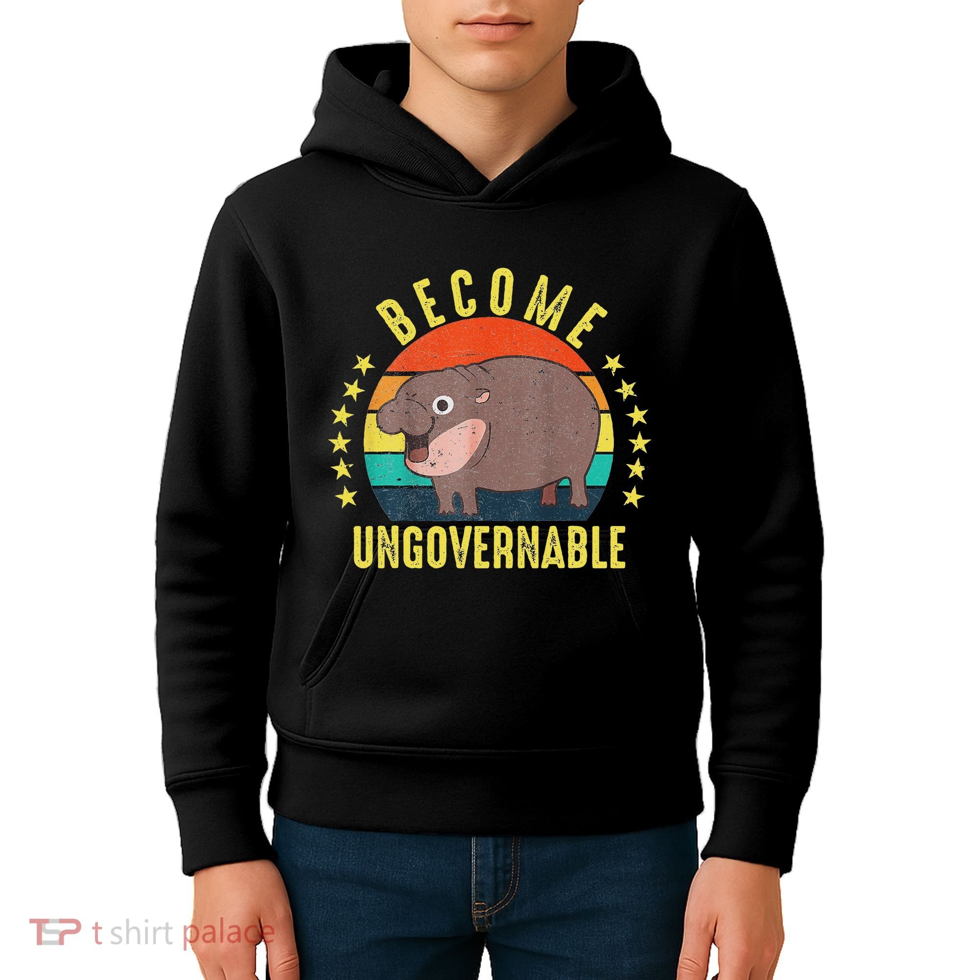 Become Ungovernable Funny Baby Hippo Moo Deng Funny Saying Kids Hoodie