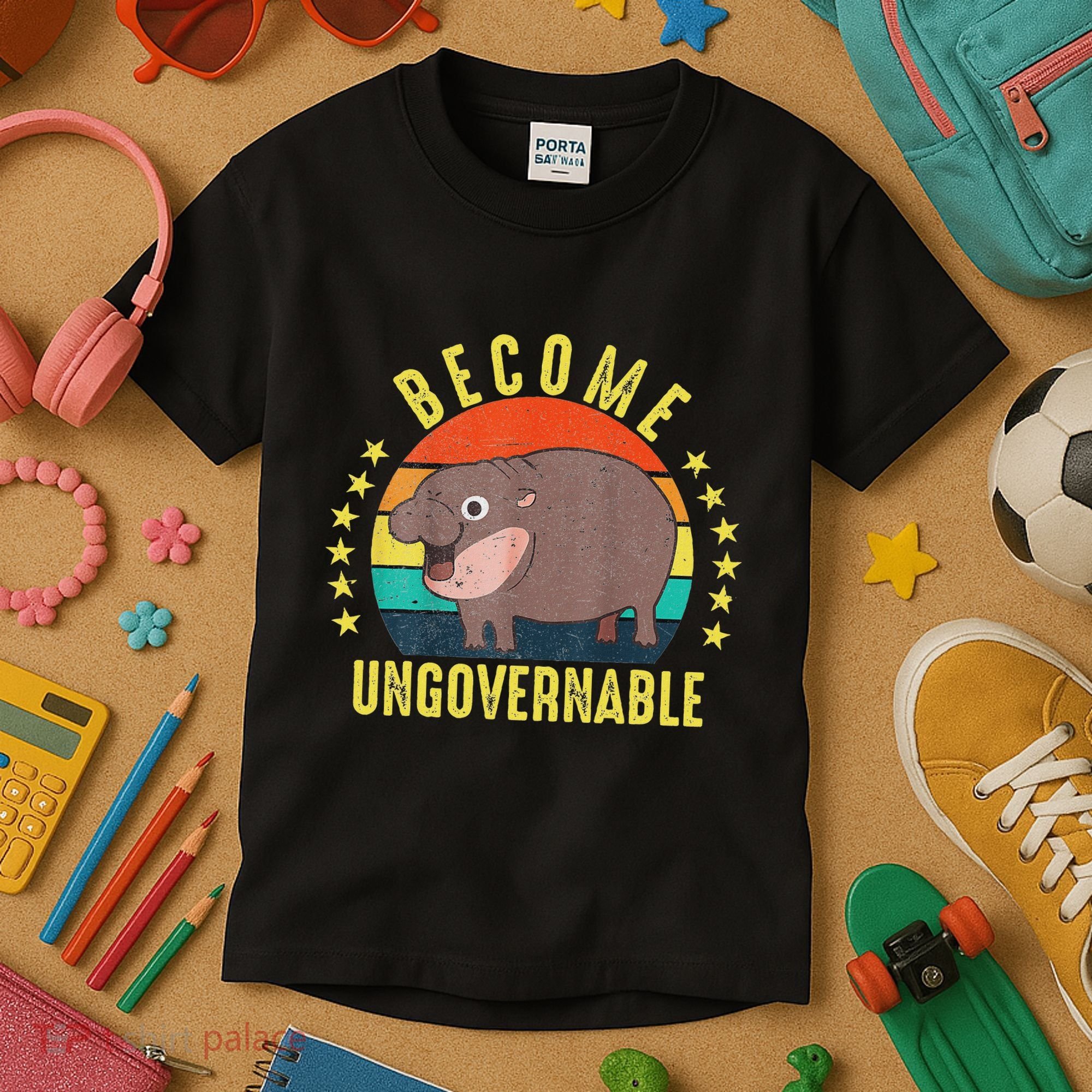 Become Ungovernable Funny Baby Hippo Moo Deng Funny Saying Kids T-Shirt
