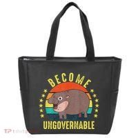 Become Ungovernable Funny Baby Hippo Moo Deng Funny Saying Tote Bag thumb 0