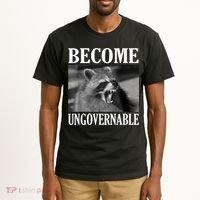 Become Ungovernable Funny Raccoon Face Meme Tall T-Shirt thumb 2