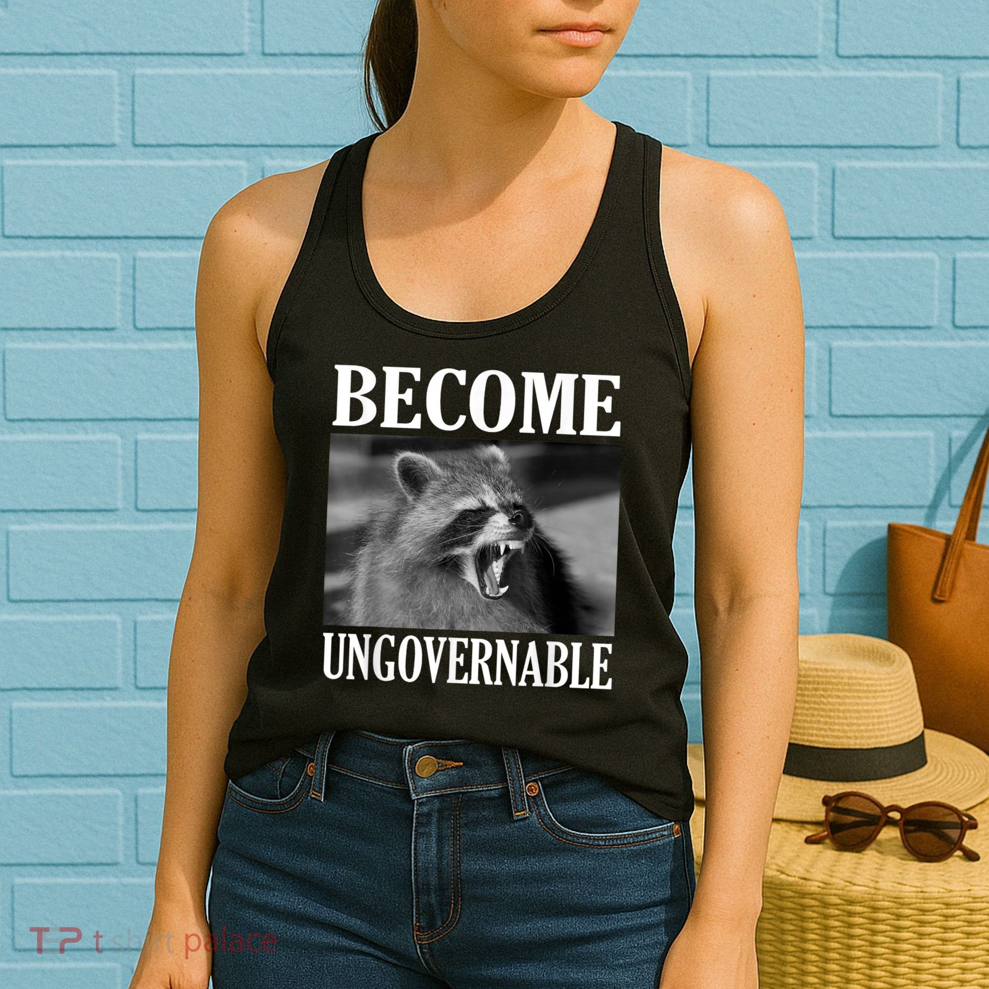 Become Ungovernable Funny Raccoon Face Meme Women's Tank Top