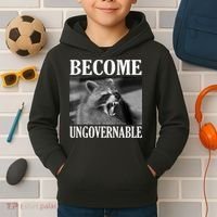 Become Ungovernable Funny Raccoon Face Meme Kids Hoodie thumb 2